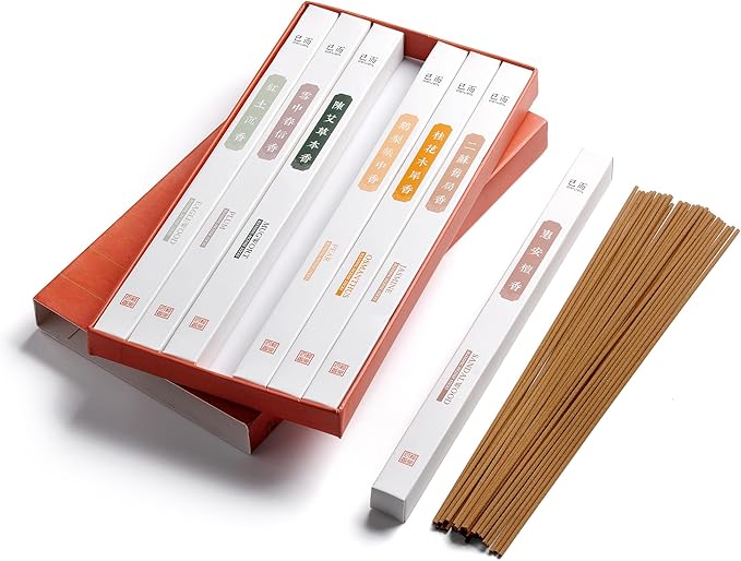 Asian Joss Incense Sticks - Set of 7-245 Sticks, Sandalwood, Eaglewood, Jasmine, Pear, Plum, Mugwort, Osmanthus Incense Sticks, Insense Sticks, Natural & Slow Burning Inscents -BIS-S