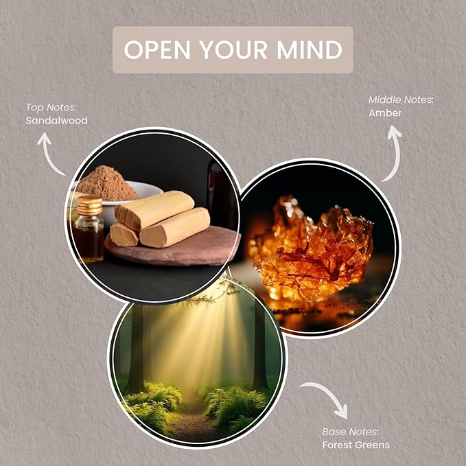 Carolina Open Your Mind Scented Candle, 16 oz Sandalwood & Amber Scented, 2 Wick Wellness Relaxing Candle, 60H Burn Time, Ideal for Creating a Welcoming Home - Made in The USA