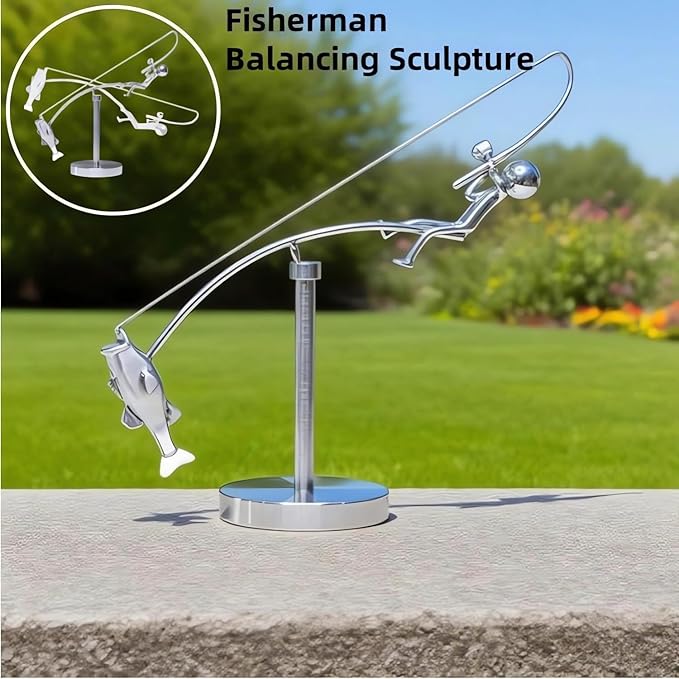 Fisherman Balancing Sculpture, Interactive Physics Balance Art Desk Toy for Stress Relief, Creative Home Office Art Deco Gift for Men & Angler Lovers (1 PC)