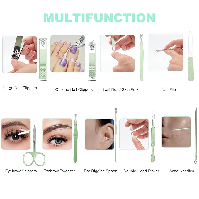 9 PCS Nail Clippers, ONEHERE Premium Manicure Set, Professional Grooming Gift Kit, Pedicure Kit, Facial, Hand, Foot, Cuticle Nail Care Tools, Fingernail Clippers with Luxurious Portable Travel Case