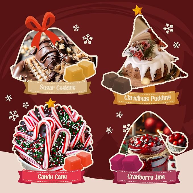 Christmas Wax Melts, 8 Pack Winter Scented Wax Cubes, Soy Wax Cubes Strong Scent, Wax Melts Tarts for Warmer - Apple Cinnamon, Christmas Pudding, Candy Cane and More, Colored Wax Melt Gift Set