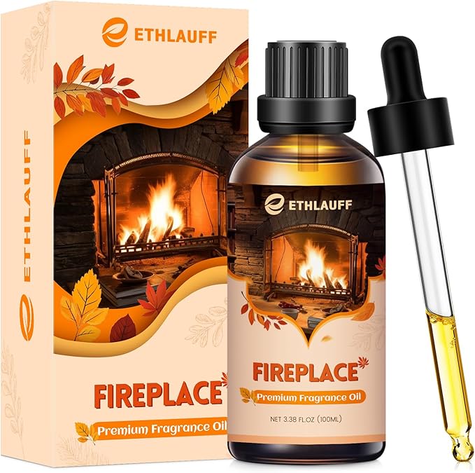 Fireplace Essential Oil, 100ml Fall Essential Oil for Diffusers for Home, Autumn Scented Oils for Candle & Soap Making, Bath Bombs, Massage - 3.38FL.OZ