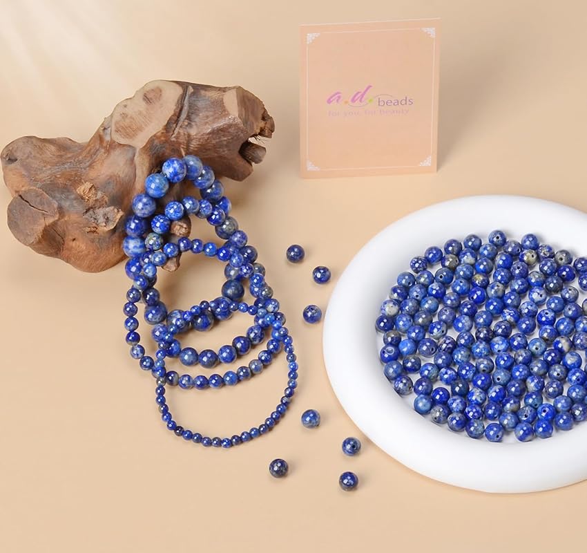 AD Beads Handmade Gemstone Stretch Elastic Bracelet Crystal Healing Reiki Nature's Beauty and Spiritual Essence Unisex (12mm, Lapis Lazuli)