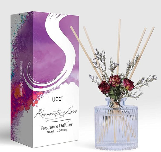 UCC Reed Diffuser Set, 3.38 oz Romantic Love Premium Hotel Collection Scented Diffuser with Flower Sticks Home Fragrance Reed Diffuser for Bathroom Shelf Decor