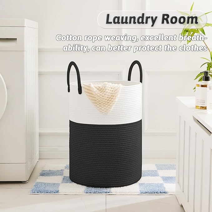 Laundry Basket,Woven Cotton Rope Laundry Hamper,60L for Decorative Storage of Dirty Clothes,Toys and Blankets in Bathroom,Baby Room and Living Room