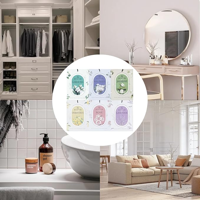 12 Packs Fragrance Bags with Hanging Strings, Air Freshener Deodorizer for Closet and Drawer,6 Scents Option- Lavender,Magnolia,Jasmine,Rose,Osmanthus,Gardenia (Osmanthus)
