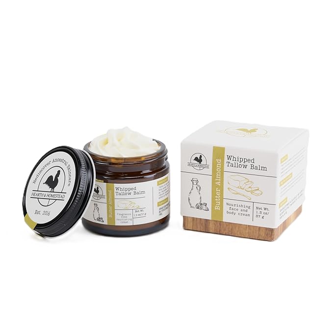 Hearth and Homestead: Handmade Whipped Tallow Balm (Butter Almond): Fragrance-Free, No Essential Oils - 1.3 oz