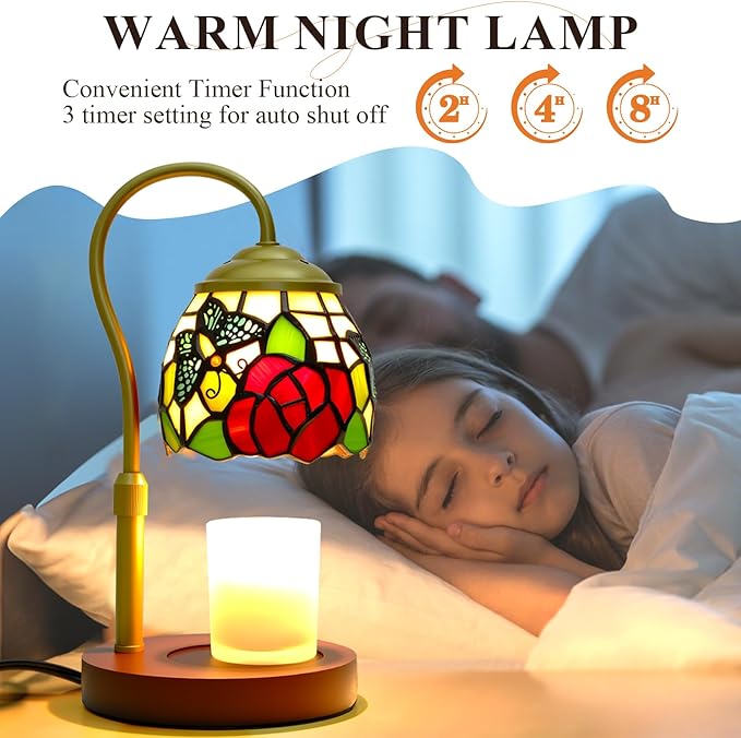 Candle Warmer Lamp with Timer Dimmer, Butterfly Tiffany Style Stained Glass Candle Lamp Warmer, Adjustable Wax Melt Warmer with 2 Bulbs for Small Jar Candles Birthday Gifts for Women Mom Friend