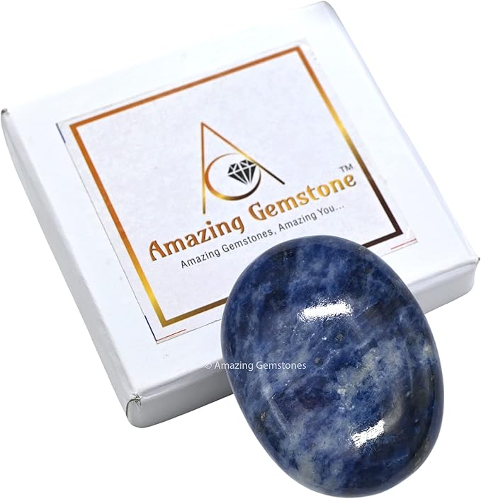 Amazing Gemstone Sodalite Crystals and Healing Stones - Large Palm Stone Crystals Piedra - Crystal for Good Luck, Balanced Positive Energy, Meditation - Unique Stocking Stuffers Gifts for Women, Men