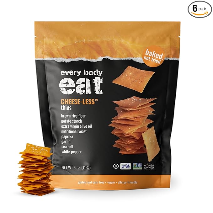 Every Body Eat Snack Thins, Allergen Friendly, Vegan, Gluten Free and Dairy Free (6 Count, Cheese-Less)