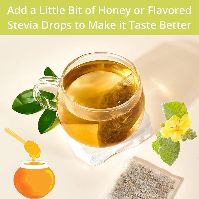 60 Mullein Leaf Tea Bags for Lungs, VitalForest 100% Pure Mullein Mullins Detox Tea, Lung Cleanse Tea for Smokers Breathe Deep and Respiratory Support, Caffeine Free Mullen Mullin