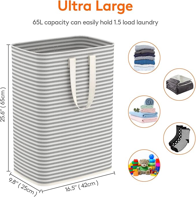 Lifewit Laundry Hamper Large Collapsible Laundry Baskets, Freestanding Waterproof Clothes Hamper with Easy Carry Handles in Laundry Room Bedroom Bathroom College Dorm for Adults, Gray, 65L