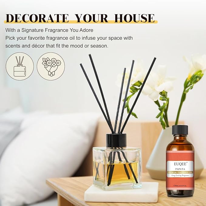 EUQEE Papaya Fragrance Oil, Premium Fragrance Essential Oil with Glass Dropper for Aromatherapy, Soap Candle Making - 2.02 Fl oz/ 60ml