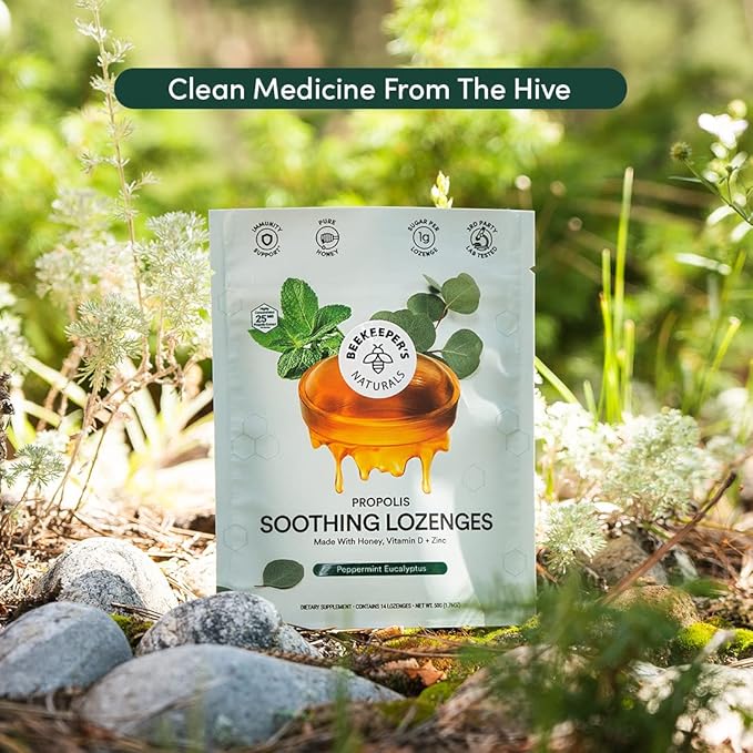 Beekeeper's Naturals Soothing Mint Eucalyptus Cough Drops, Immune Support with Vitamin D, Zinc and Propolis, Cooling & Throat Soothing Lozenges, 14 Ct