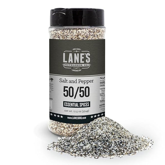 Lane's Coarse Salt and Pepper 50/50, 12.5 oz - Classic Blend of Kosher Salt & Coarse Black Pepper 16 Mesh for Cooking & Grilling - Seasoning for Meats, Vegetables & More, Gluten-Free, Made in USA