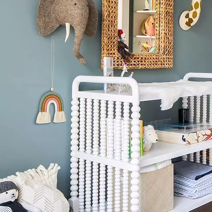 BOHO GARDEN Macrame Bohemian Rainbow Charm - Essential Oil Diffuser for Cars, Baby Nursery, Children’s Bedroom & Home Decor - Decorative Hanging Air Freshener & Accessories - Spring