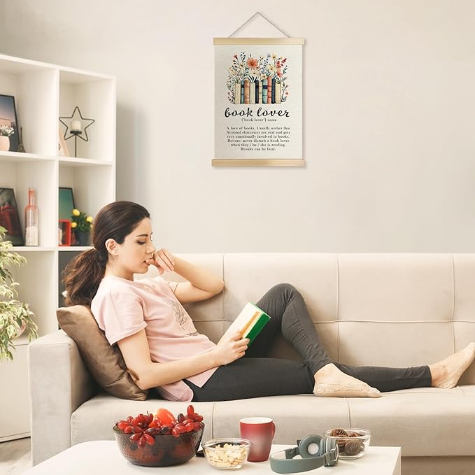 Exqcom Vintage Floral Book Lover Wall Art Poster, Reading Nook Decor, Book Club Decorations, Bookish Reading Posters for Reading Room Corner Library Classroom, 12x16 Inches