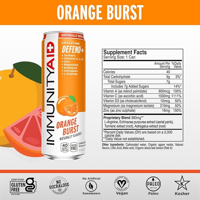 IMMUNITYAID Wellness Blend, With Echinacea, Zinc, Astragalus and Vitamin C, Only 45 Calories, 100% Clean, Vegan and Gluten-Free, No Artificial Flavors, Sodium or Caffeine, 12 Fl Oz (Pack of 4)