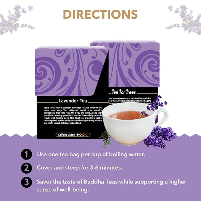 Buddha Teas - Organic Lavender Tea - Herbal Tea - For Health & Wellbeing - With Antioxidants & Minerals - Clean Ingredients - Caffeine Free - OU Kosher & Non-GMO - 18 Tea Bags (Pack of 3)