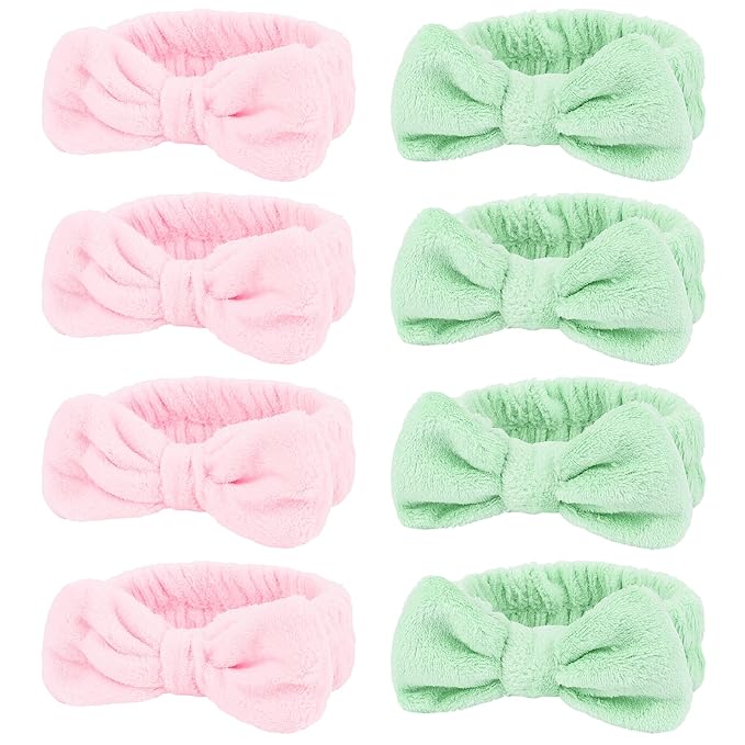 8 Pack Spa Headband for Washing Face Stocking Stuffers Skincare Headbands Bulk for Women Girls Soft Coral Fleece Hairband Cute Bow Headbands for Washing Face Makeup