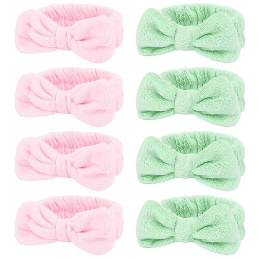 8 Pack Spa Headband for Washing Face Stocking Stuffers Skincare Headbands Bulk for Women Girls Soft Coral Fleece Hairband Cute Bow Headbands for Washing Face Makeup