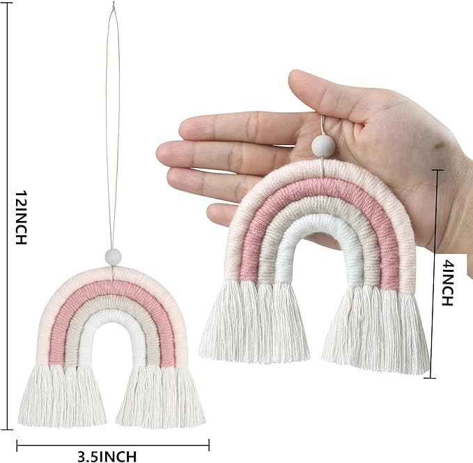 BOHO GARDEN Macrame Bohemian Rainbow Charm - Essential Oil Diffuser for Cars, Baby Nursery, Children’s Bedroom & Home Decor- Colorful Decorative Hanging Air Freshener & Accessories - 3.5x4 - Lychee