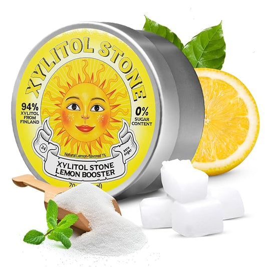 Xylitol Stone Sugar Free Candy - Vegan & Keto Friendly Unique Hard Candy - 100% Natural Flavor Candies - Gluten Free & Non-GMO Breath Freshener Low Calorie Mints - Lemon Booster (Pack of 1)