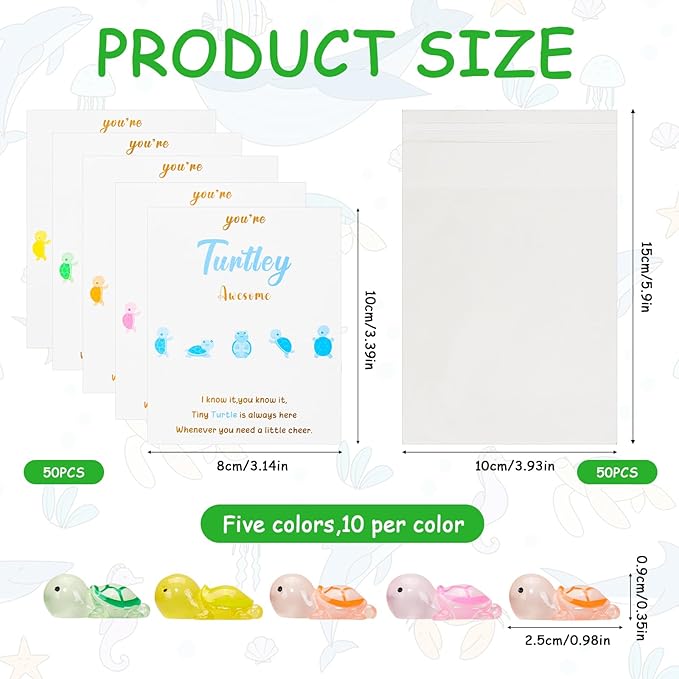 50 Set Employee Appreciation Gifts Bulk, You're Turtley Awesome Inspirational Turtle Gift - Glow in the Dark Mini Turtles with Greeting Cards - Appreciation Gifts for Staff, Volunteer, Teacher