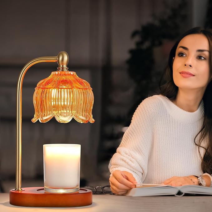 Candle Warmer Lamp with Timer and Dimmer,Electric Amber Light Gifts for Women Melt Wax Warmer Lamp with 2 Bulbs for Candle Jars House Warming New Home Decor