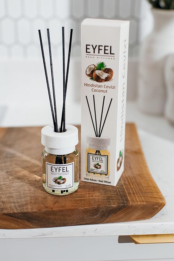 EYFEL Coconut Reed Diffuser Set - 4.05 fl oz Oil Diffuser Sticks, Scented Sticks for Bathroom, Bedroom & Home Fragrances