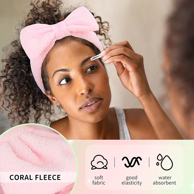 WHAVEL 6 Pack Spa Headbands - Soft Head Bands for Makeup, Skincare & Face Washing Spa Witch Party Favors (Pink & Green)