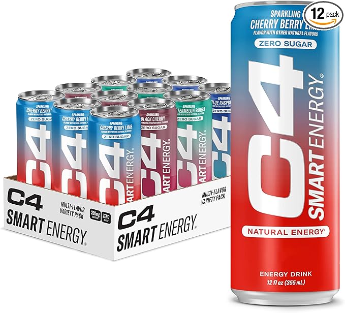 Cellucor C4 Smart Energy Drinks Variety Pack, Sugar Free Performance Fuel & Nootropic Brain Booster, Coffee Substitute or Alternative, 4 Flavor Berry Breeze Variety 12 Pack