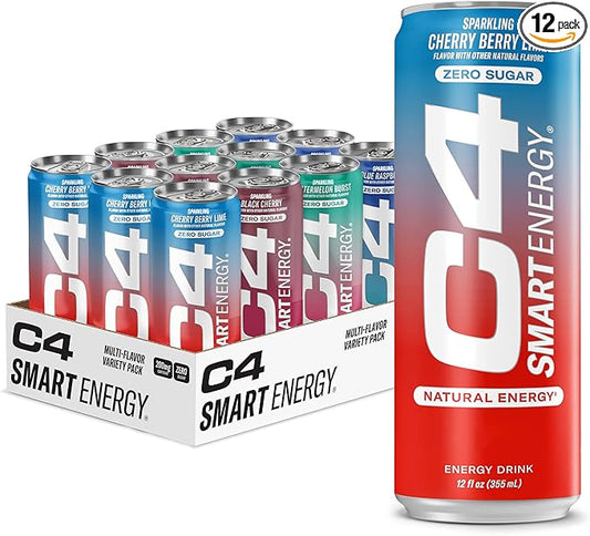 Cellucor C4 Smart Energy Drinks Variety Pack, Sugar Free Performance Fuel & Nootropic Brain Booster, Coffee Substitute or Alternative, 4 Flavor Berry Breeze Variety 12 Pack