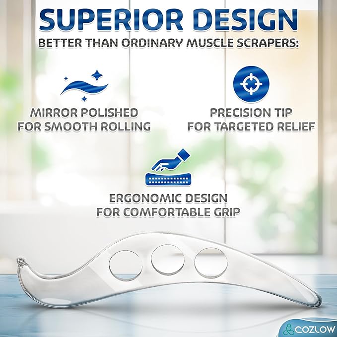 COZLOW Muscle Scraper Tool - Skin Scraping Massage Tool for IASTM Therapy - Deep Tissue Gua Sha for Soft Tissue Mobilization, Fascia & Myofascial Release - Stainless Steel Metal Blade