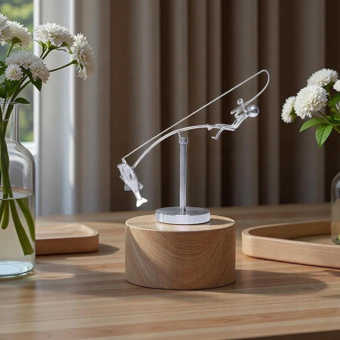 Fisherman Balance Sculpture: Balancing Fisherman, Balancing Sculpture, Stainless Steel Physical Desktop Fishing Decoration, Household Kinetic Desktop Toy. (2)