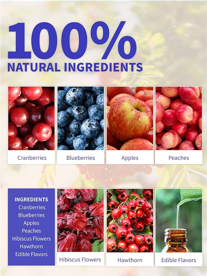 TeeLux Blueberry Hibiscus Tea Bags, 5g/bag, Hibiscus with Cranberry, Blueberry, Peach, Apple, Hibiscus, Hawthorn, Caffeine Free, Light Sweet & Tarty Taste, 30 Count