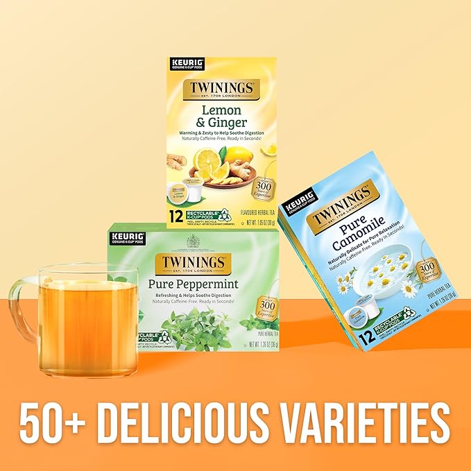 Twinings Pure Camomile Herbal Tea 72 K-Cup Pods for Keurig, 12 Count (Pack of 6), Made with Pure Camomile Blossoms, Naturally Caffeine-Free, Enjoy Hot or Iced