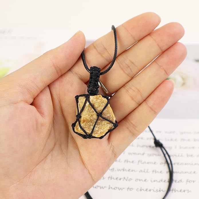Handmade Natural Gemstone Crystal Pendant Necklace Stone Holder Necklace Cord Net Necklace with Adjustable Length for Women Men