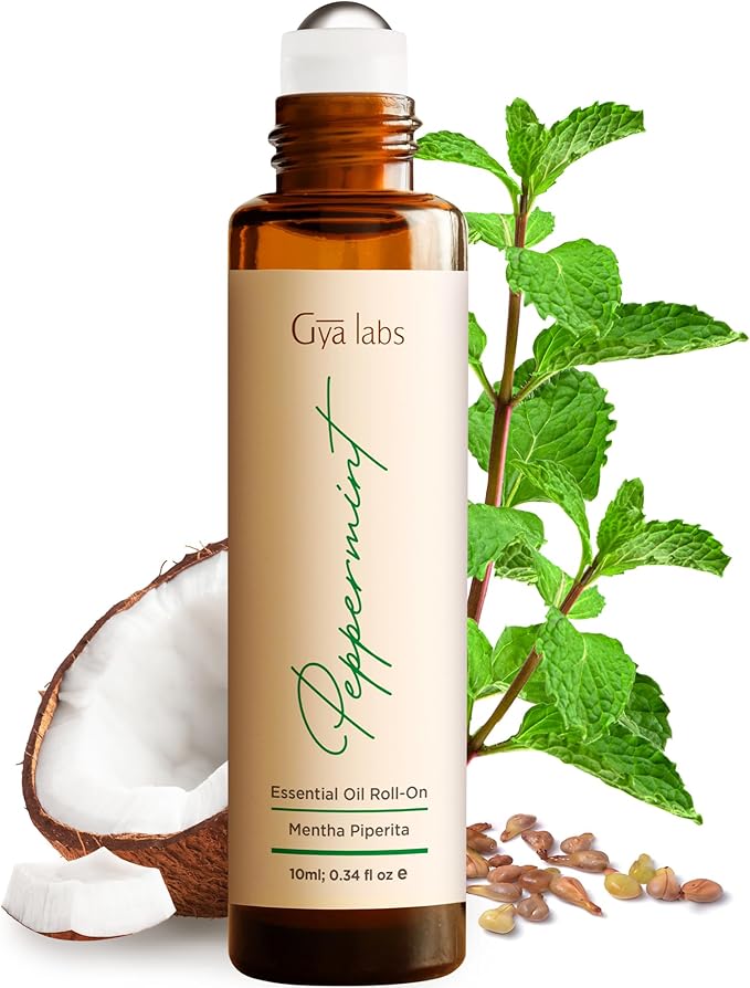 Gya Labs Peppermint Essential Oil Roll On - 0.34 Fl Oz - Travel Size Roller for Camping, Skin, Aromatherapy Relief, Convenience