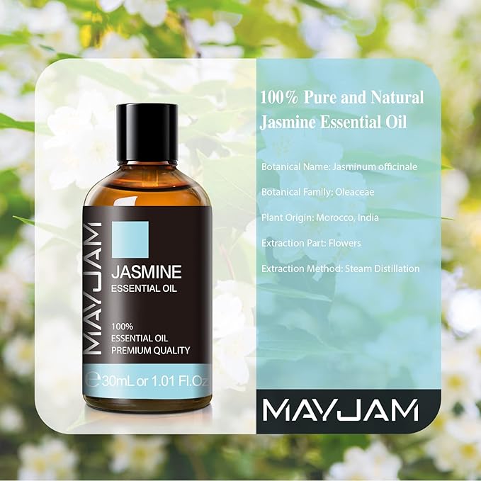 Jasmine Essential Oil 30ML/ 1.01FL.OZ, MAYJAM Pure Jasmine Oil Aromatherapy Essential Oil for Massage, DIY Soap, Ideal for Home Yoga Use