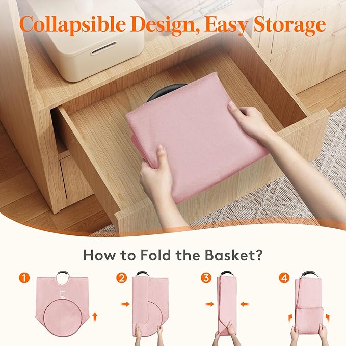 Lifewit 120L 2-Pack Large Laundry Basket, Collapsible Laundry Hamper with Aluminum Handles, Waterproof Freestanding Dirty Clothes Hampers for Laundry Room Bedroom Dorm Bathroom, Pink