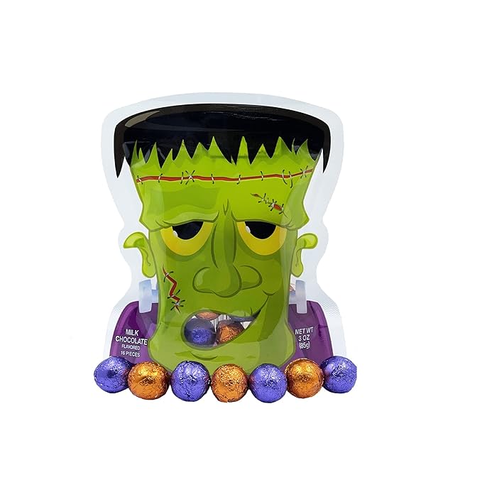 Fruidles Halloween Party Pals Big Milk Chocolate, Holiday Treats, Chocolaty 'n Smooth, Individually Wrapped, Kosher Certified (Frankenstein Choclate, Single)