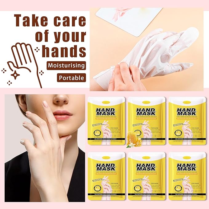 6 Pairs Hand Mask for Dry Cracked Hands,Nourishing Moisturizing Gloves,Hands Moisturizer for Deep Moisturizing,Silky Smooth Moisturizing Gloves,Hand Care Mask Set(E)