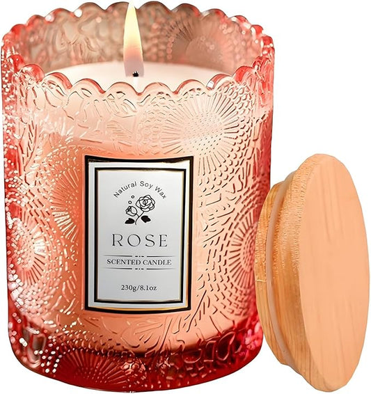 Gifts for Women Candle,Valentine's Day Gift Candles,Mother's Day, Natural Soy Candle,60 Hours Burn, Candles for Home Scented (Rose)