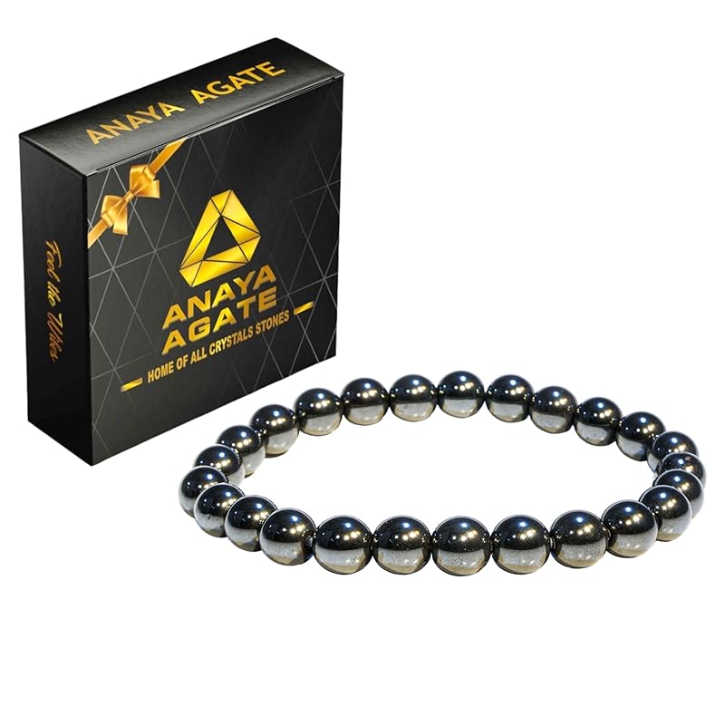 Hematite Crystal Bracelet – Healing Crystal Bracelet for Women and Men – 8mm Round Beaded Bracelet for Anxiety Relief – Elastic Adjustable Size Bead Calming Bracelet