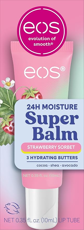 eos 24H Moisture Super Balm- Strawberry Sorbet, Lip Mask, Day or Night Lip Treatment, Made for Sensitive Skin, 0.35 fl oz