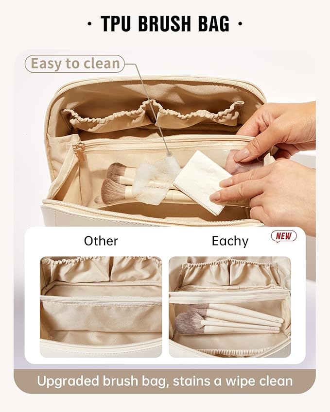 EACHY Travel Makeup Bag,Large Capacity Cosmetic Bags for Women,Waterproof Portable Pouch Open Flat Toiletry Bag Pattern Makeup Bag