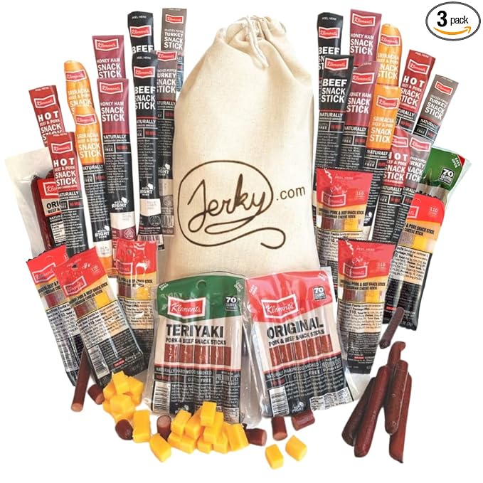Jerky.com XXL Meat Sticks Gift Bag | 52 Piece Gift Basket with Beef Sticks, Pork, Turkey, Ham & Cheese | Over 2 lbs of High Protein Meat Snacks | Bulk Jerky Gift for Men, Dad, Office, Outdoors, Father's Day