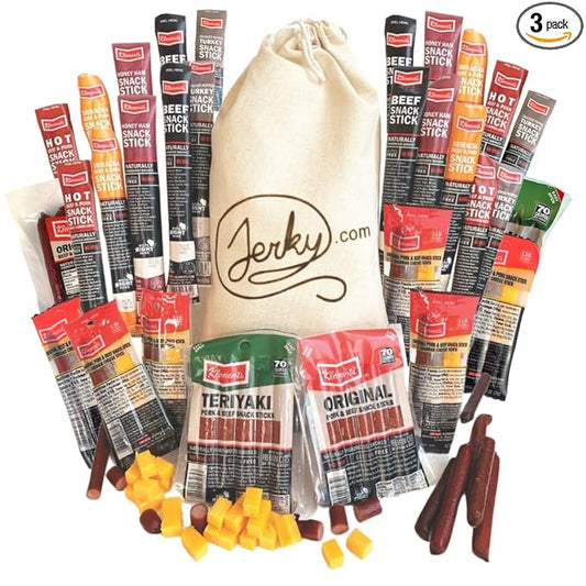 Jerky.com XXL Meat Sticks Gift Bag | 52 Piece Gift Basket with Beef Sticks, Pork, Turkey, Ham & Cheese | Over 2 lbs of High Protein Meat Snacks | Bulk Jerky Gift for Men, Dad, Office, Outdoors, Father's Day