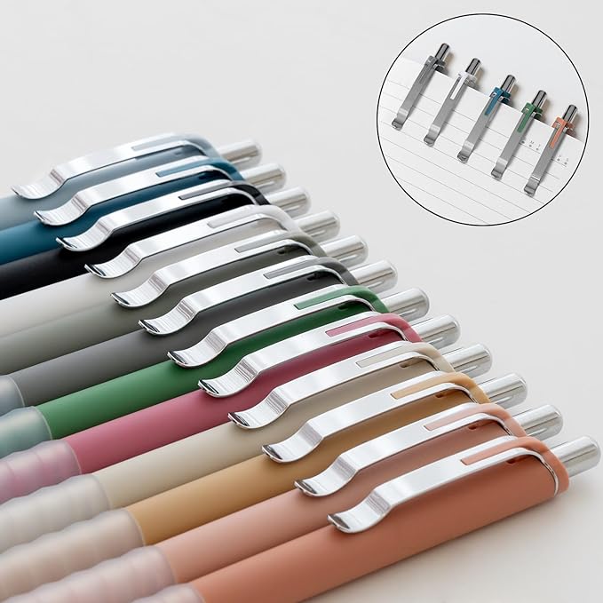 Linbsunne Ballpoint Pens Black Medium Point 1mm Pen with Super Soft Grip Ball Point Pen for Men Women Retractable Pens (silver-12 pcs)